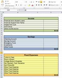 Budget Worksheet for College Students